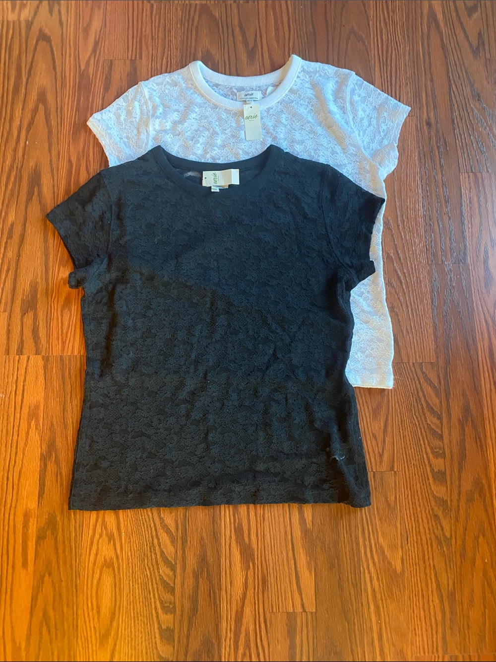 aerie Lace Short-Sleeve Tee bundle- Black & White